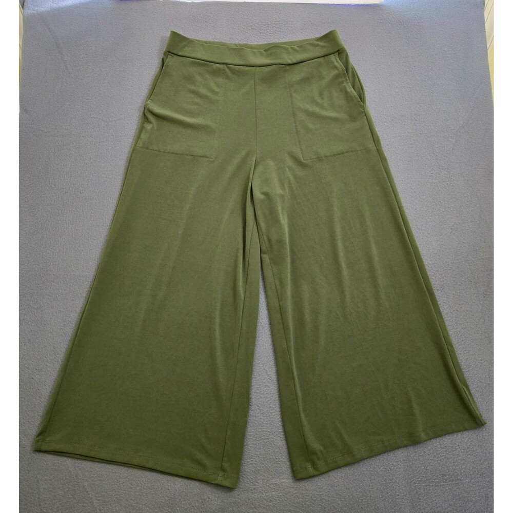 Susan Graver Women XS Green Liquid Knit Pull-on Wide Leg Culotte Pants